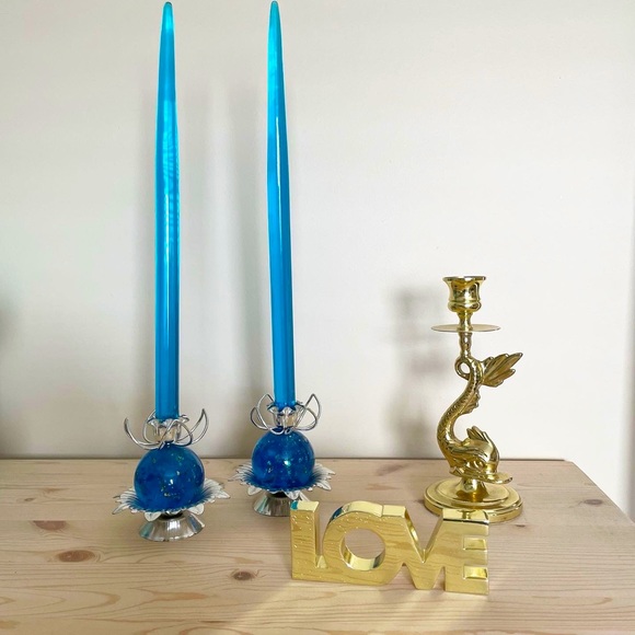 PENDING Lucite Candlesticks with Lucite Gold Flake Holders - Picture 1 of 2